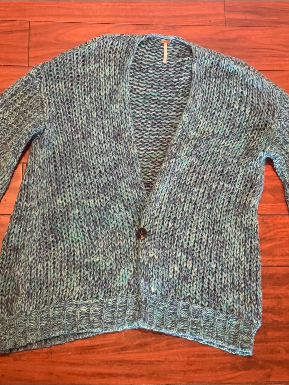 Free People Teal Marled Chunky Open Cardigan - Picture 5 of 11